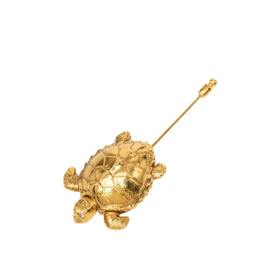 Chanel Coco Mark Vintage Turtle Motif Pin Brooch 96A Gold Plated Rhinestone W...